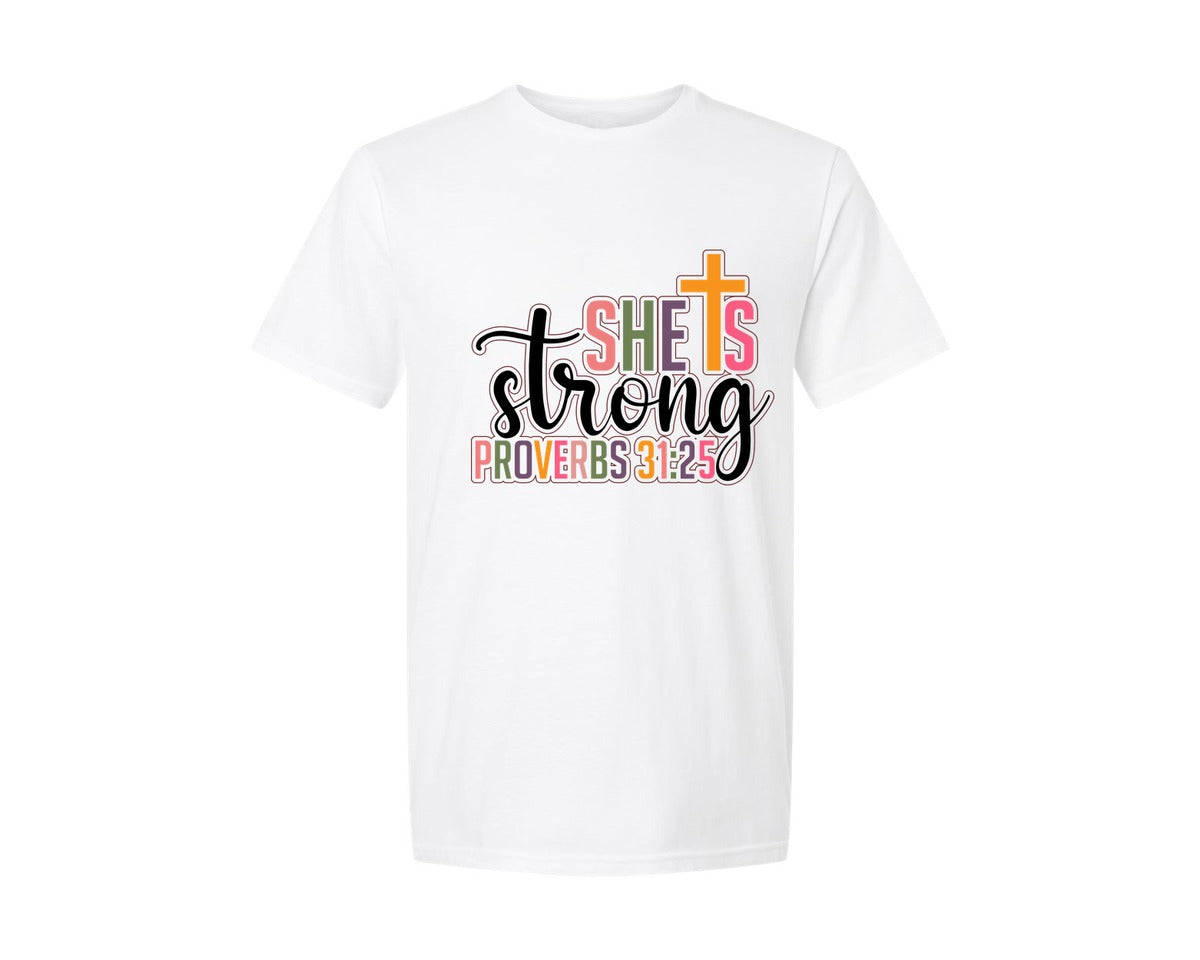 brand:Generic|color:White|She Is Strong Proverbs 3125 She Is Graphic T-Shirt