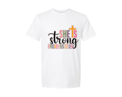 brand:Generic|color:White|She Is Strong Proverbs 3125 She Is Graphic T-Shirt