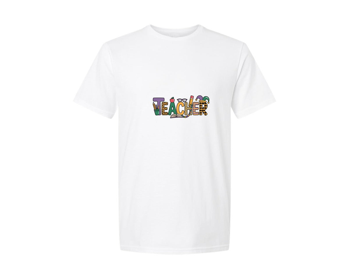 brand:Generic|color:White|Mardi Gras Teacher Design Graphic T-Shirt
