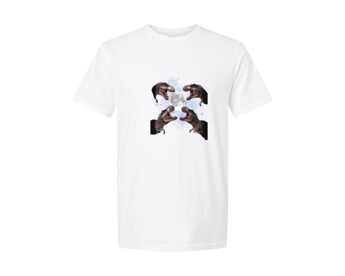brand:Generic|color:White|T Rex Roar Full Moon Graphic T-Shirt