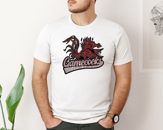 Gamecocks Glitter Mascot Football Graphic T-Shirt