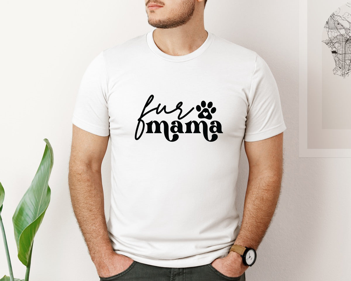 brand:Bella Canvas|color:White|Fur Mama Dog Mom Cat Paw Print Graphic T-Shirt