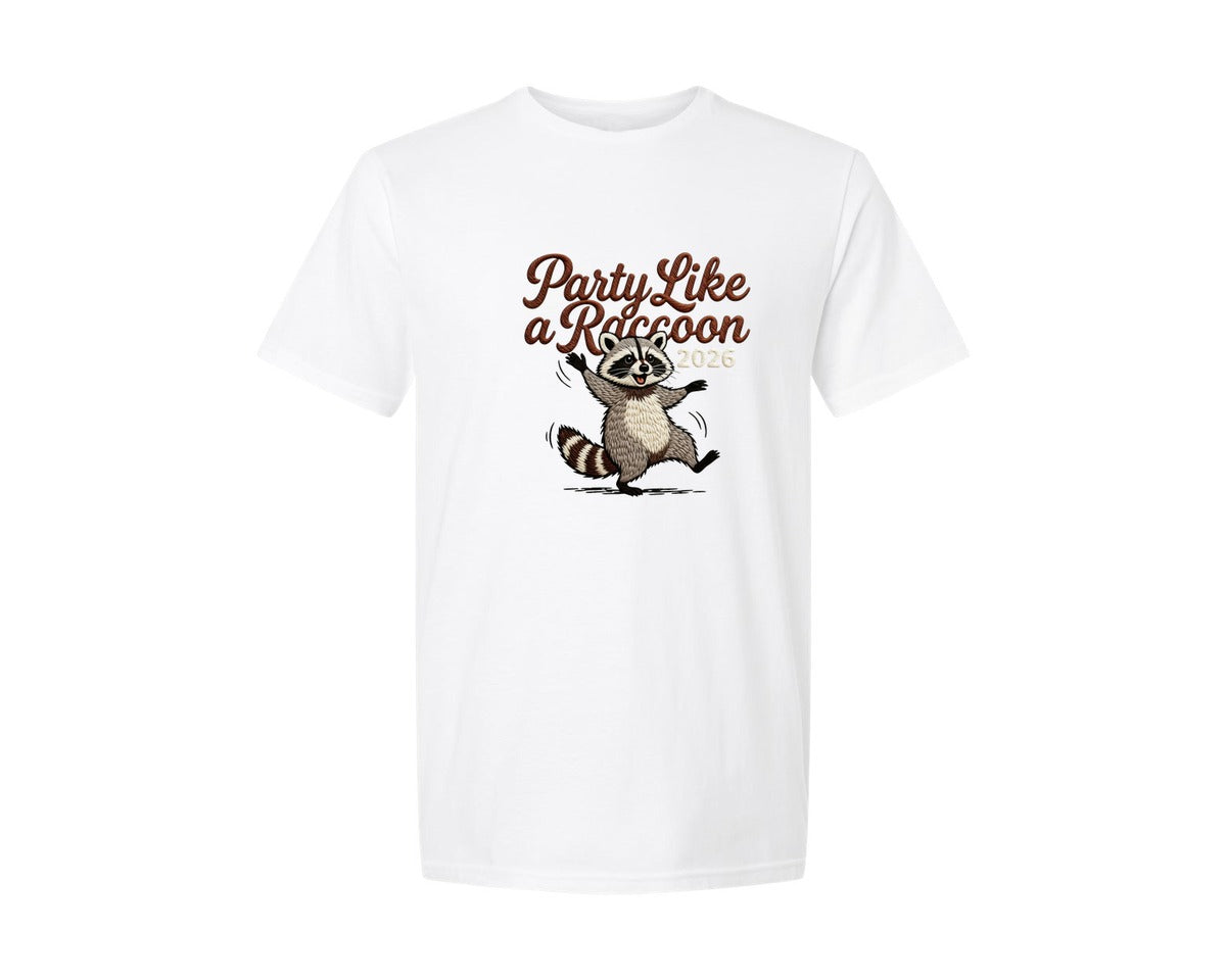 brand:Generic|color:White|Nye Funny Raccoon Faux Embroidery Graphic T-Shirt