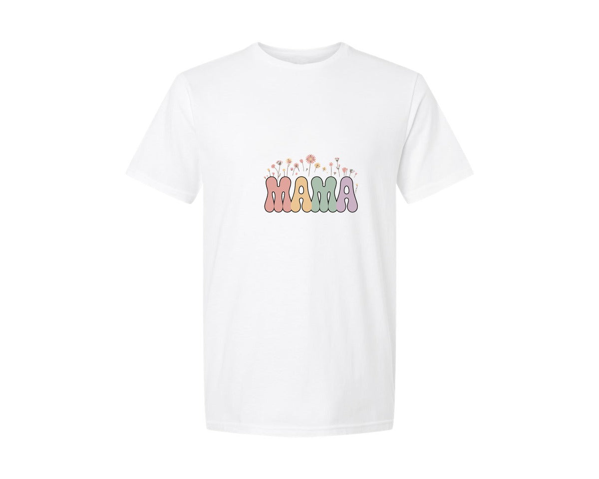 brand:Generic|color:White|Retro Pastel Mama Floral Des Graphic T-Shirt