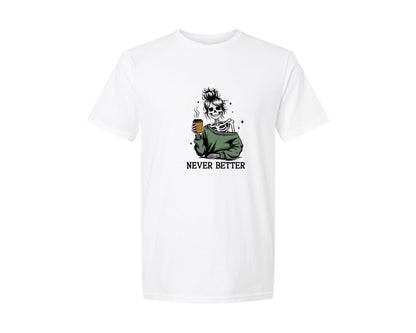 brand:Generic|color:White|Never Better Skeleton Mom Coffee Lover Graphic T-Shirt