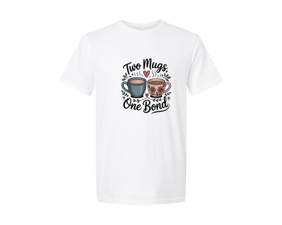 brand:Generic|color:White|Two Mugs One Bond Coffee Tea Graphic T-Shirt
