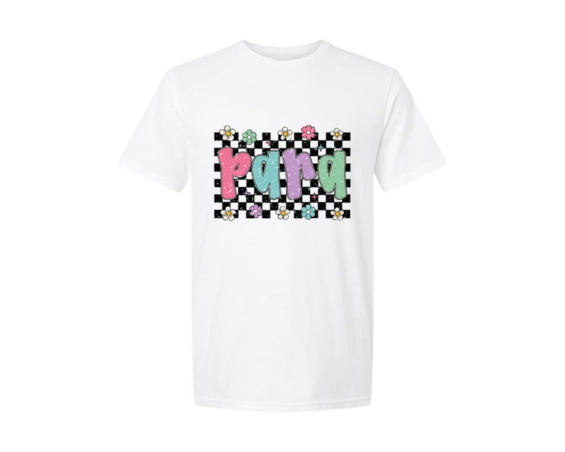 brand:Generic|color:White|Para Checkered Preppy School Teacher Graphic T-Shirt