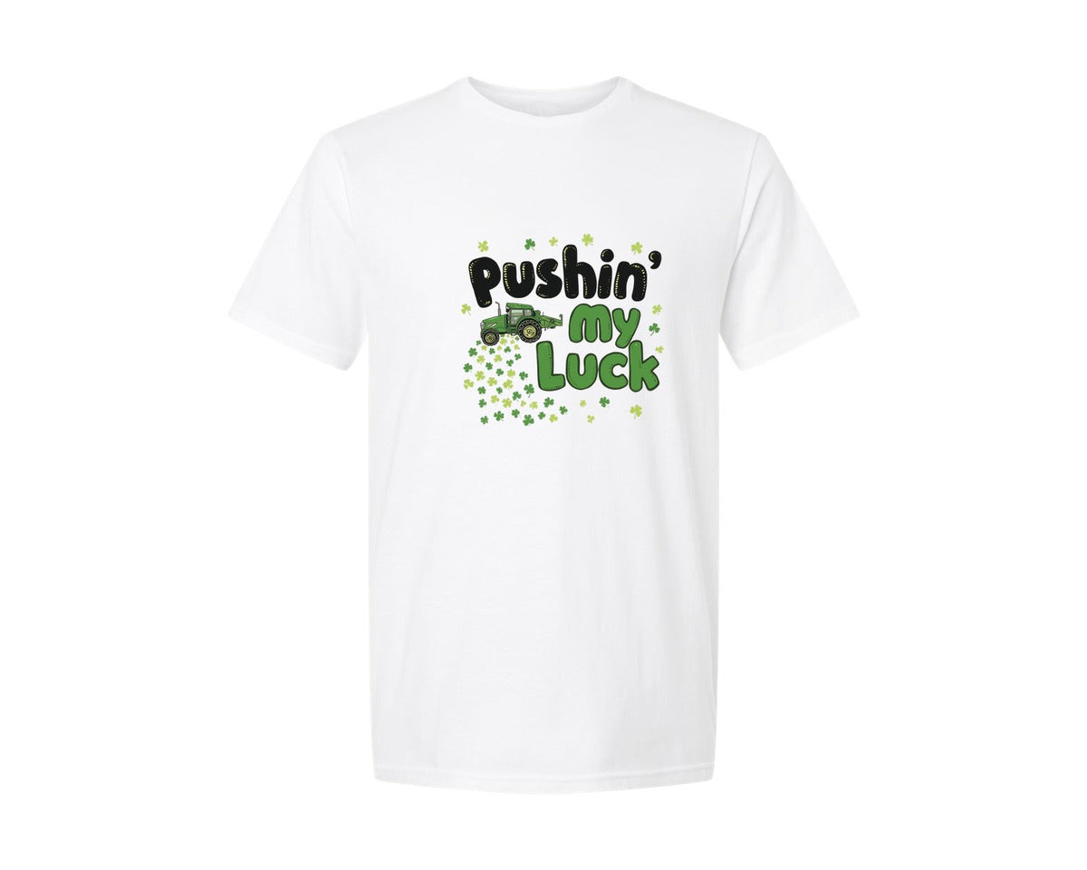 brand:Generic|color:White|Pushin My Luck St Patricks Day Graphic T-Shirt