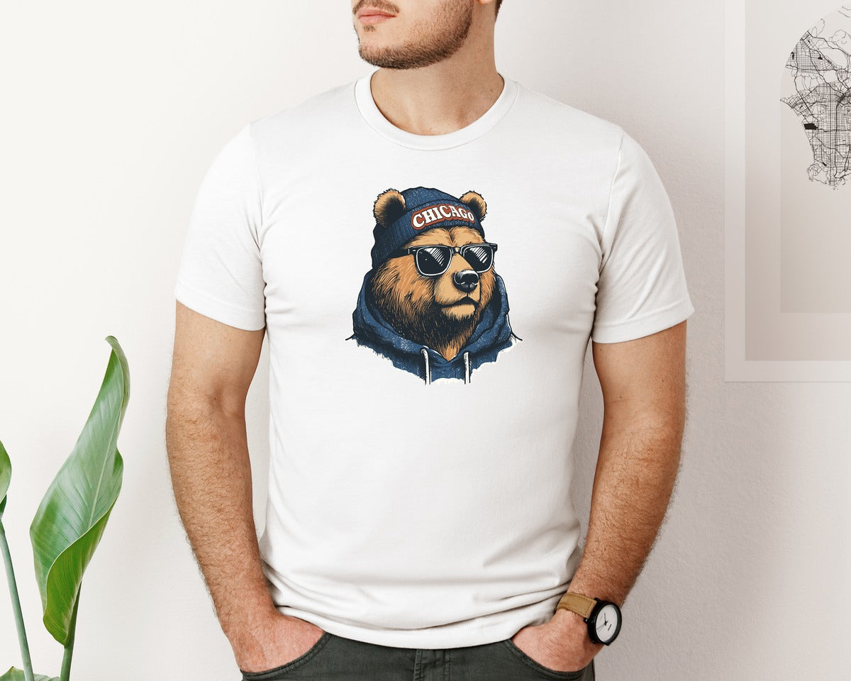 brand:Bella Canvas|color:White|Bear With Sunglasses Game Day Shirt Graphic T-Shirt
