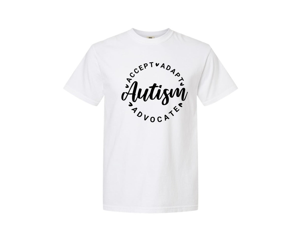 brand:Comfort Colors|color:White|Autism Awareness Accept Adapt Advocate 4 Graphic T-Shirt