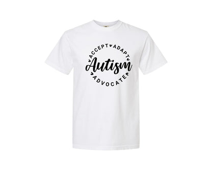 brand:Comfort Colors|color:White|Autism Awareness Accept Adapt Advocate 4 Graphic T-Shirt