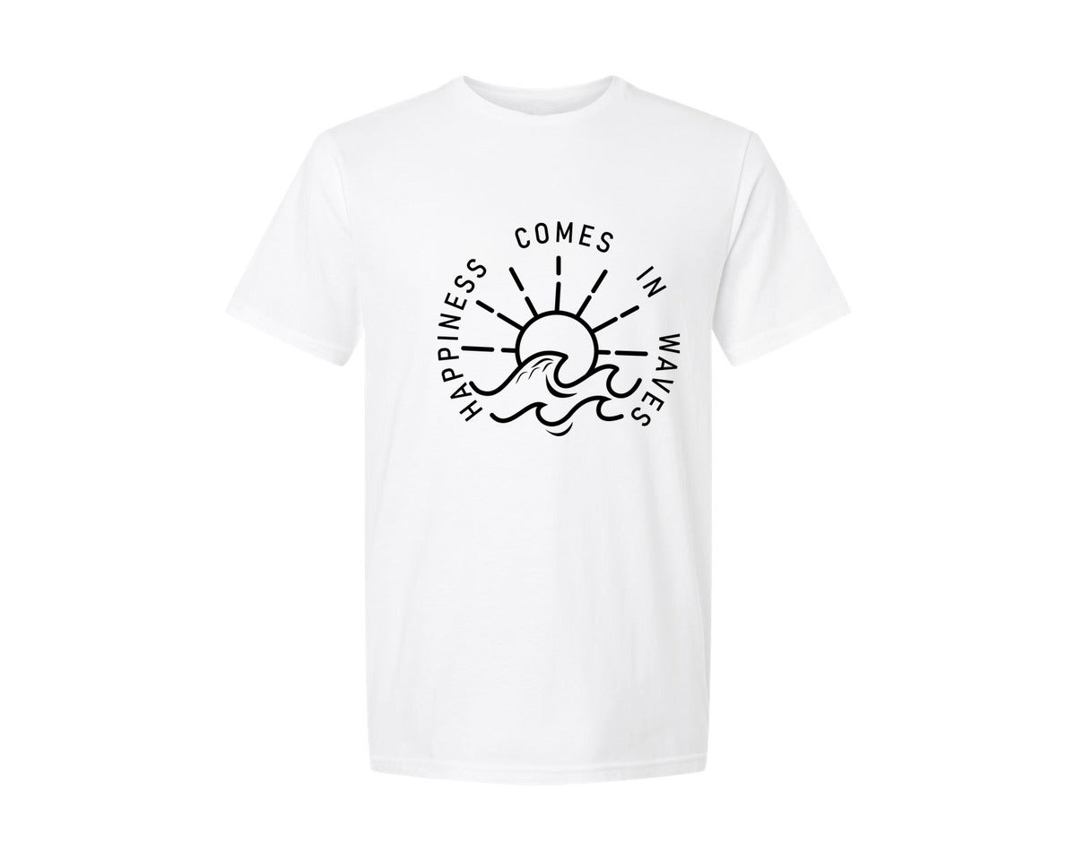 brand:Generic|color:White|Happiness Comes In Waves Graphic T-Shirt