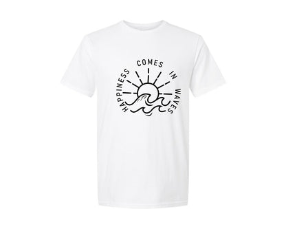 brand:Generic|color:White|Happiness Comes In Waves Graphic T-Shirt