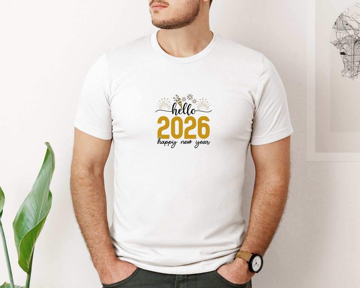 brand:Bella Canvas|color:White|Hello 2026 Happy New Year Design 5 Graphic T-Shirt