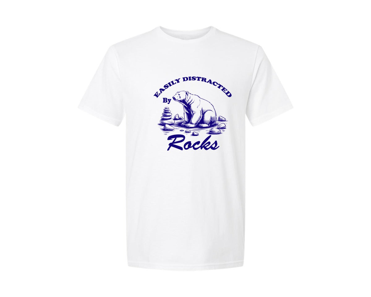 brand:Generic|color:White|Easily Distracted By Rocks 2 Graphic T-Shirt