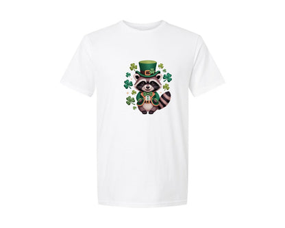 brand:Generic|color:White|Faux Yarn Lucky Raccoon St Patricks Day Graphic T-Shirt