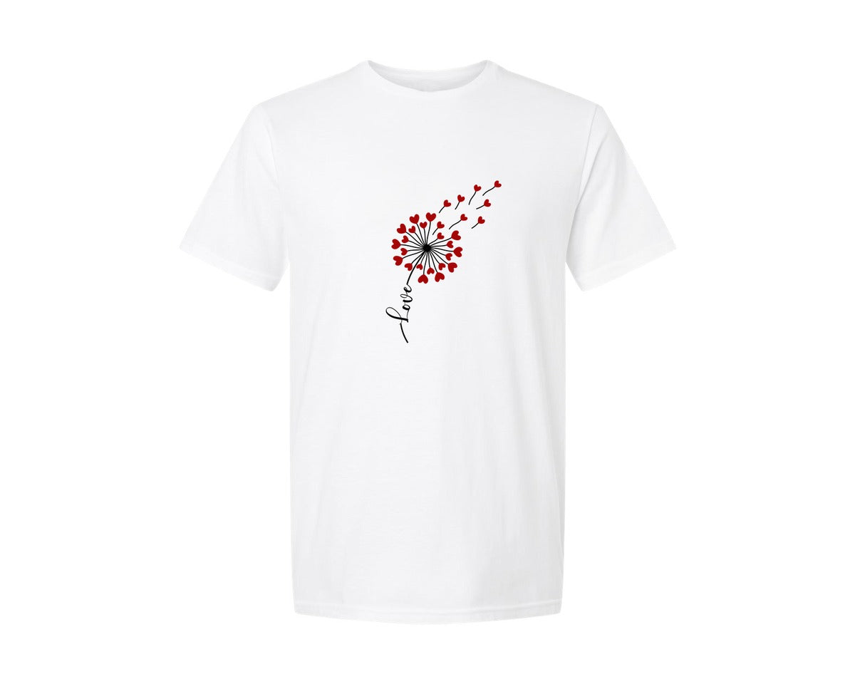 brand:Generic|color:White|Valentines Dandelion Heart Love Graphic T-Shirt