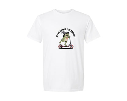 brand:Generic|color:White|Off To Commit Tom Foolery Frog Graphic T-Shirt