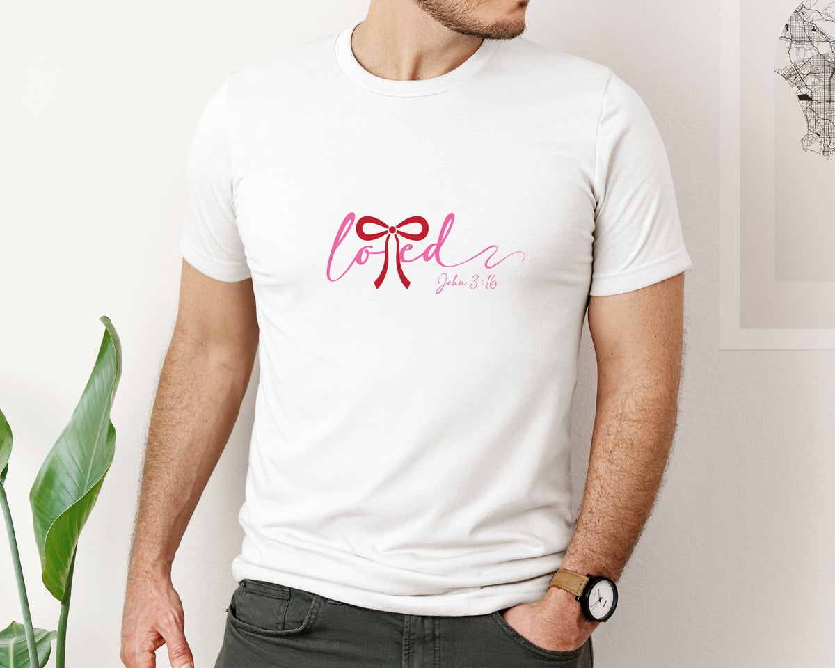 brand:Bella Canvas|color:White|Loved John 316 Christian Valen Graphic T-Shirt