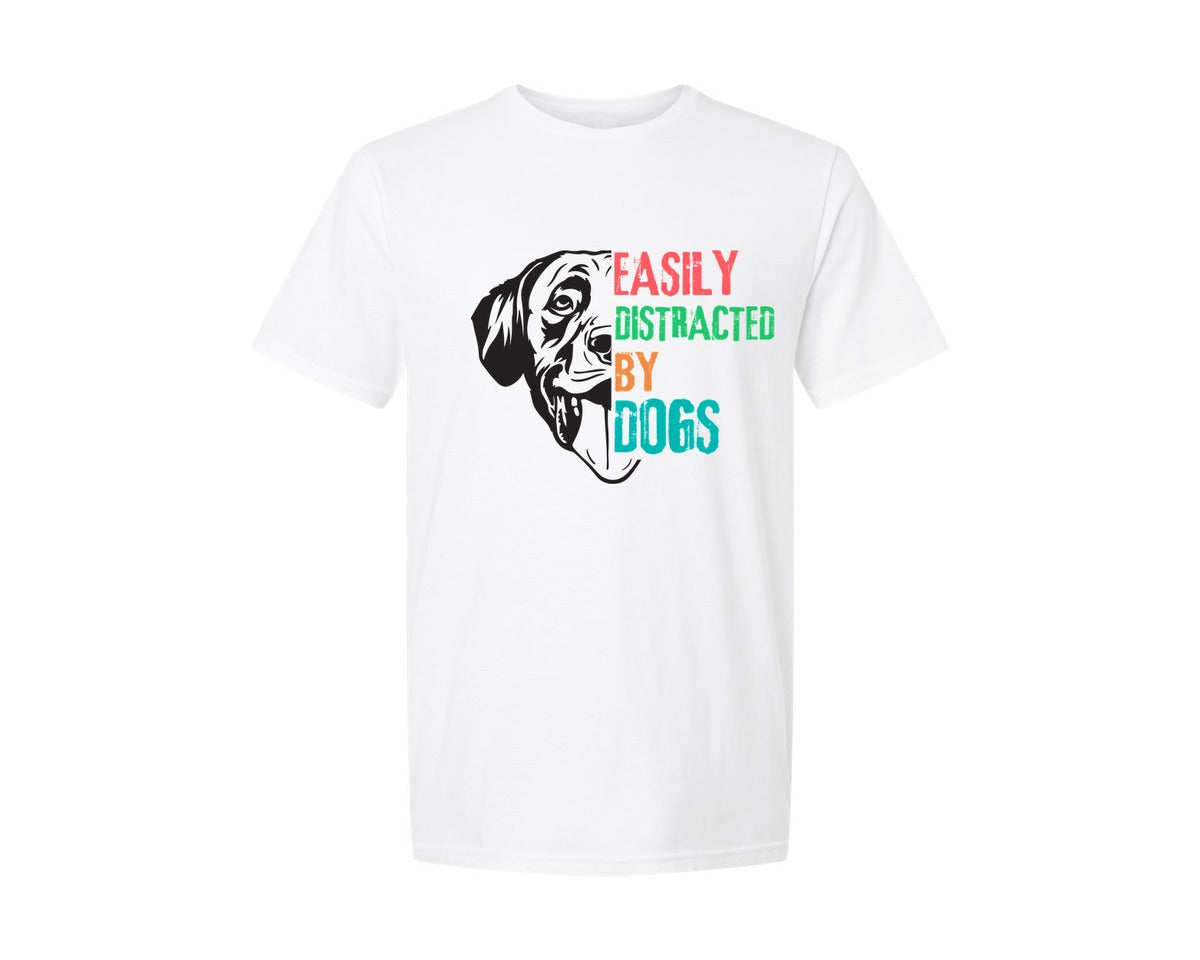brand:Generic|color:White|Easily Distracted By Dogs T Shirt Design Graphic T-Shirt