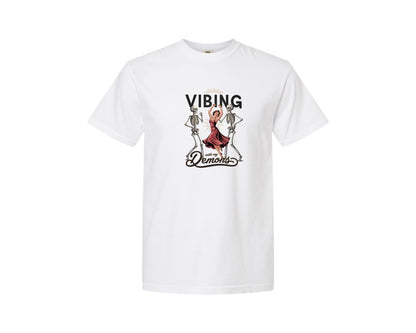 brand:Comfort Colors|color:White|Vibing With My Demons Retro Gothic 2 Graphic T-Shirt