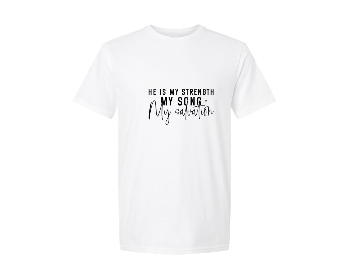 brand:Generic|color:White|He Is My Strength Design Christian Graphic T-Shirt