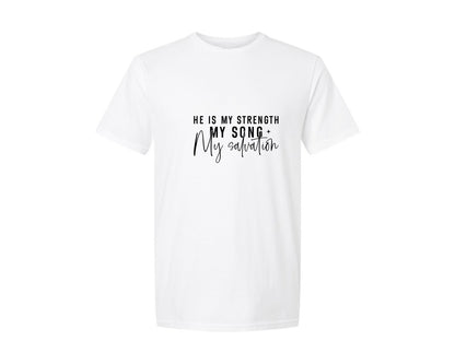 brand:Generic|color:White|He Is My Strength Design Christian Graphic T-Shirt