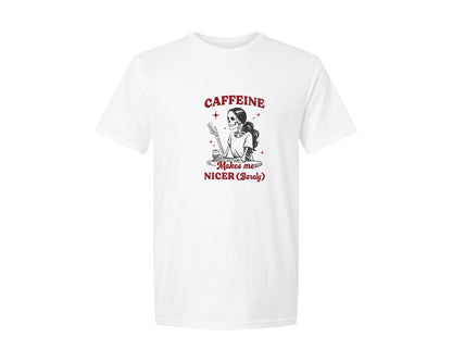 brand:Generic|color:White|Funny Halloween Skeleton Caffeine Graphic T-Shirt