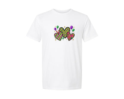 brand:Generic|color:White|Mardi Gras Hearts Design Graphic T-Shirt