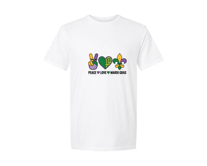 brand:Generic|color:White|Peace Love Mardi Gras 7 Graphic T-Shirt