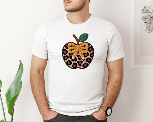 Faux Yarn Leopard Apple Teacher 3 Graphic T-Shirt