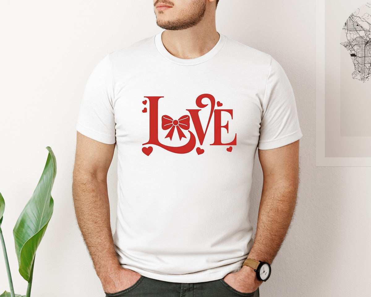 brand:Bella Canvas|color:White|Love Coquette Pngvalentines Day Bow Graphic T-Shirt