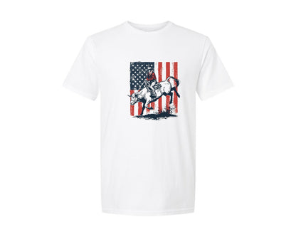 brand:Generic|color:White|Patriotic Cowboy Bull Riding Graphic T-Shirt