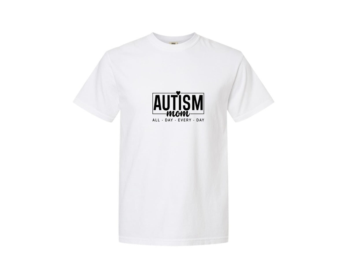 brand:Comfort Colors|color:White|Autism Advocacy Autism Mom Love Graphic T-Shirt