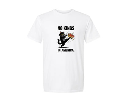 brand:Generic|color:White|No Kings In America Cat Funny Black Graphic T-Shirt