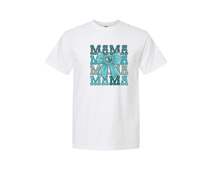 brand:Comfort Colors|color:White|Trendy Mama Leopard Print Bow 3 Graphic T-Shirt
