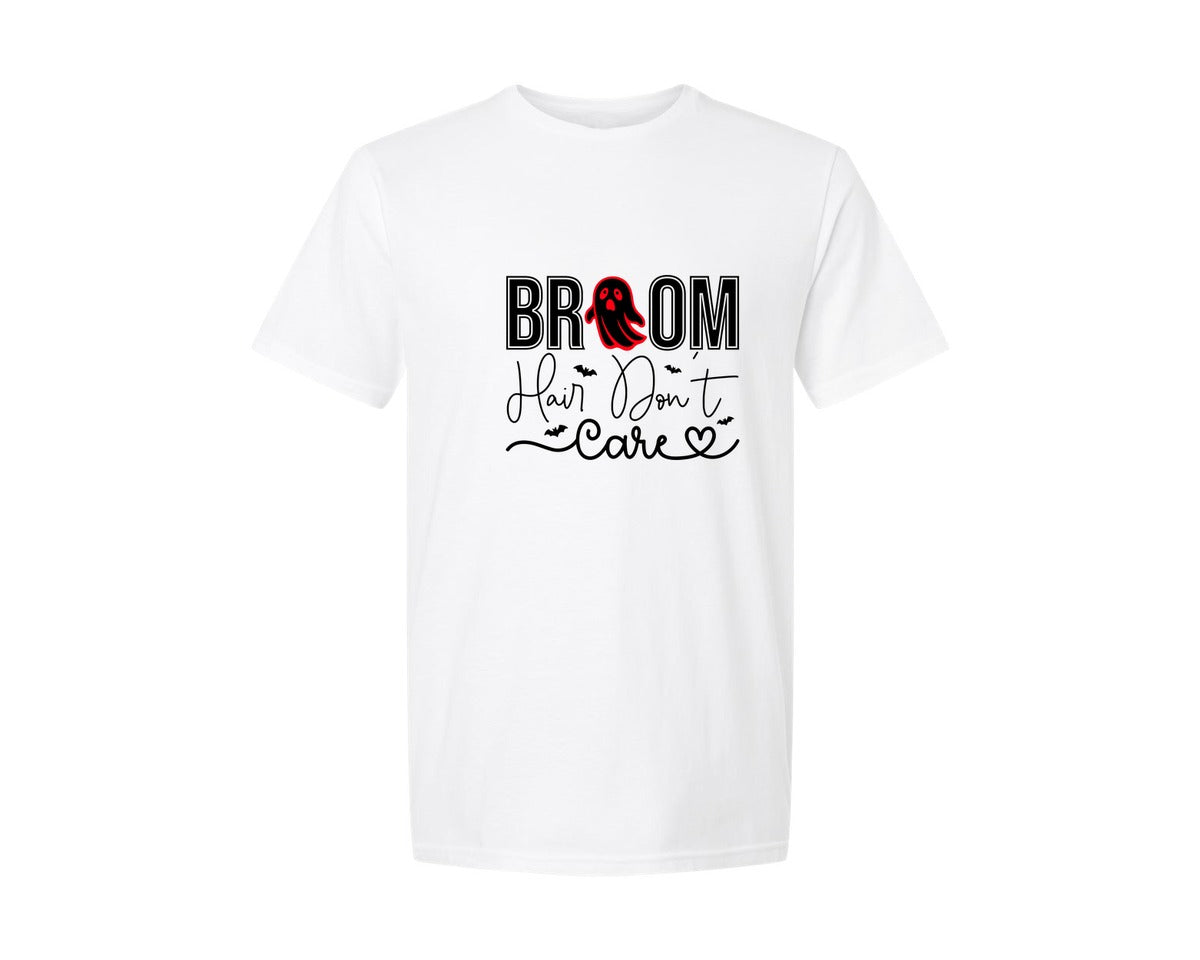 brand:Generic|color:White|Broom Hair Dont Care Halloween Graphic T-Shirt