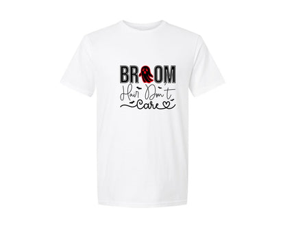 brand:Generic|color:White|Broom Hair Dont Care Halloween Graphic T-Shirt