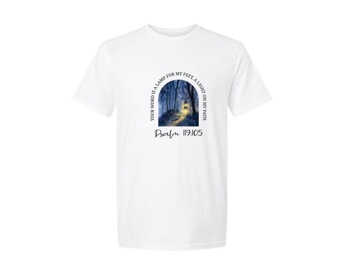 brand:Generic|color:White|Christian Bible Verse Psalm 119105 Graphic T-Shirt