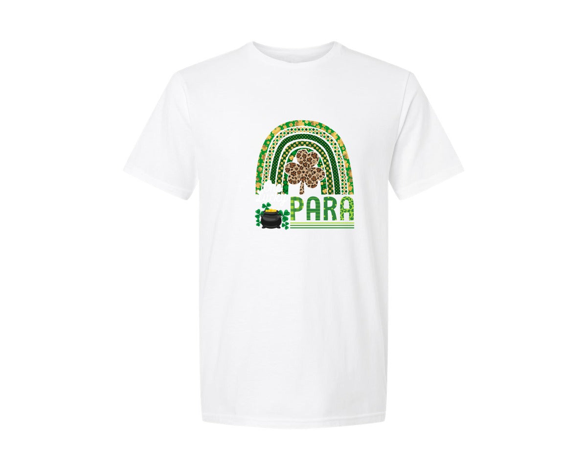 brand:Generic|color:White|One Lucky Para St Patricks Day Graphic T-Shirt