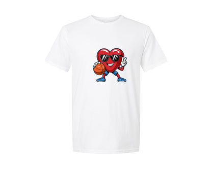 brand:Generic|color:White|Valentines Day Heart Basketball 5 Graphic T-Shirt