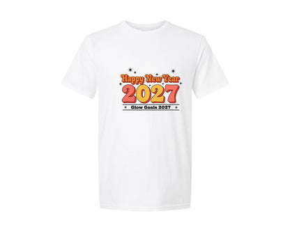 brand:Generic|color:White|Happy New Year Glow Goals Graphic T-Shirt