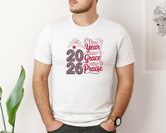 2026 New Year Knitted Yarn Graphic T-Shirt