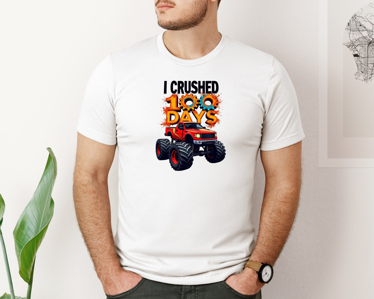 brand:Bella Canvas|color:White|I Crushed 100 Days Monstertruck 100 Graphic T-Shirt