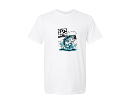 brand:Generic|color:White|Born To Fish Forced To Work 3 Graphic T-Shirt