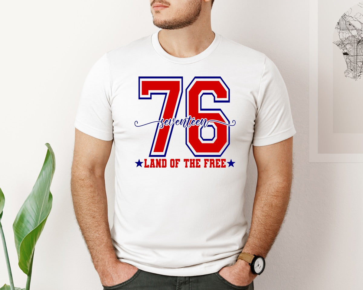 brand:Bella Canvas|color:White|America 1776 Land Of The Free 4Th O July Graphic T-Shirt