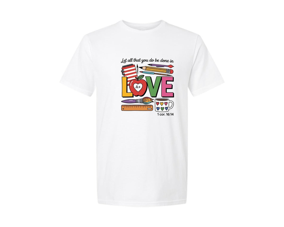 brand:Generic|color:White|Teacher Love Christian Teacher Graphic T-Shirt