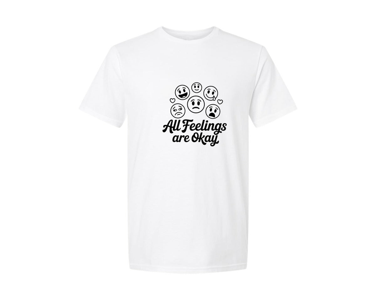 brand:Generic|color:White|All Feelings Are Okay Mental Health Graphic T-Shirt