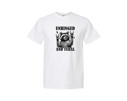 brand:Comfort Colors|color:White|Unhinged And Feral Vintage Raccoon Meme Graphic T-Shirt