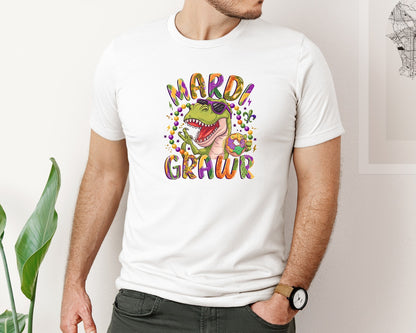 brand:Bella Canvas|color:White|Mardi Grawr T Rex Mardi Gras Graphic T-Shirt